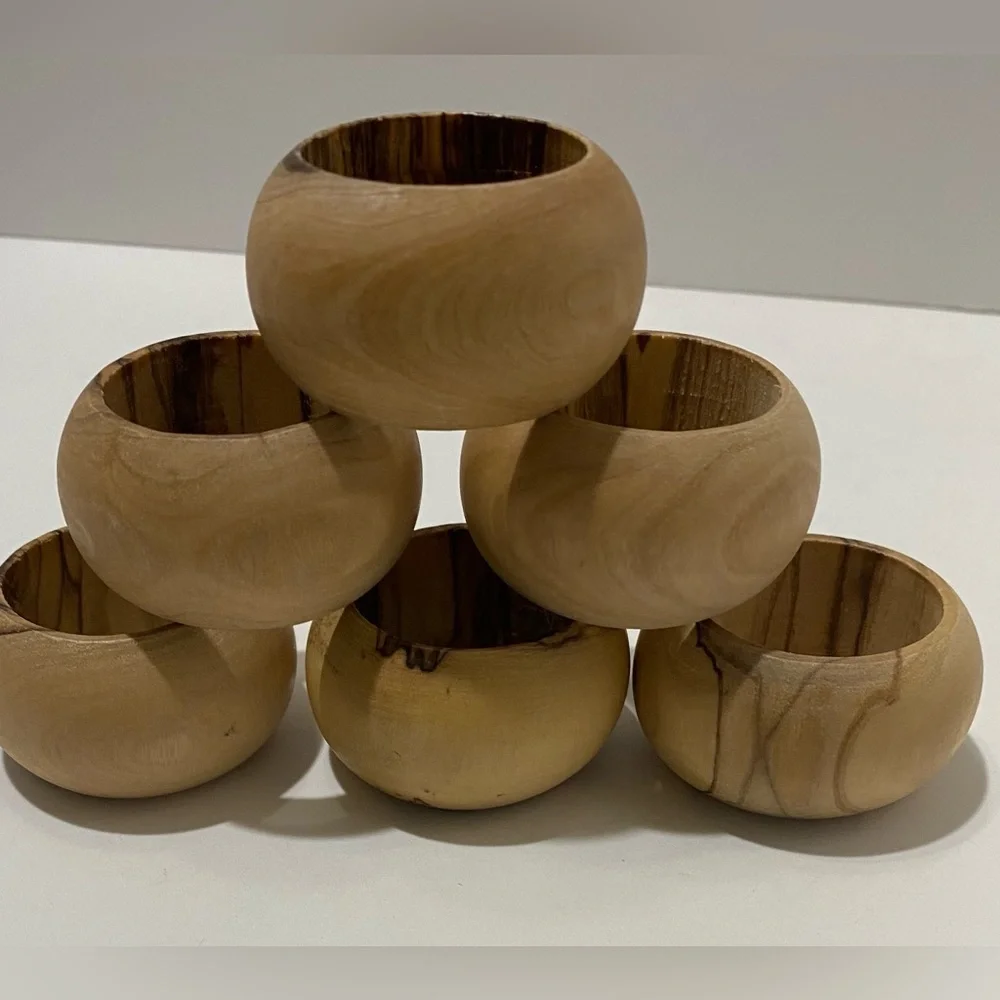 Bethlehem Olive Wood Napkin Rings Set of  6 Handmade Holy Land Asfour